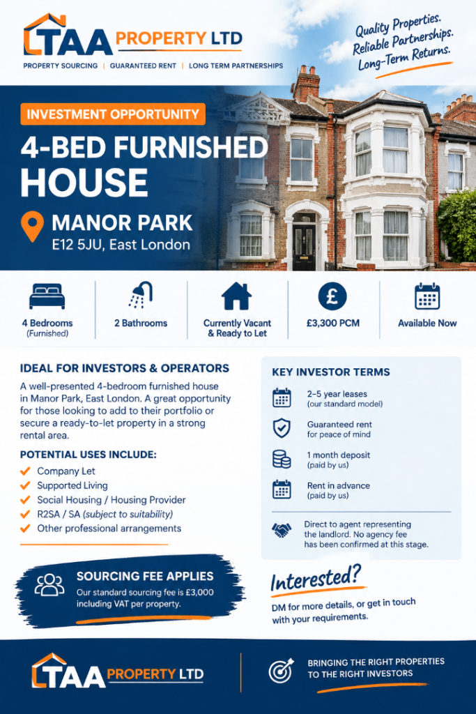 4-BED 2 BATH FURNISHED INVESTMENT OPPORTUNITY – MANOR PARK E12