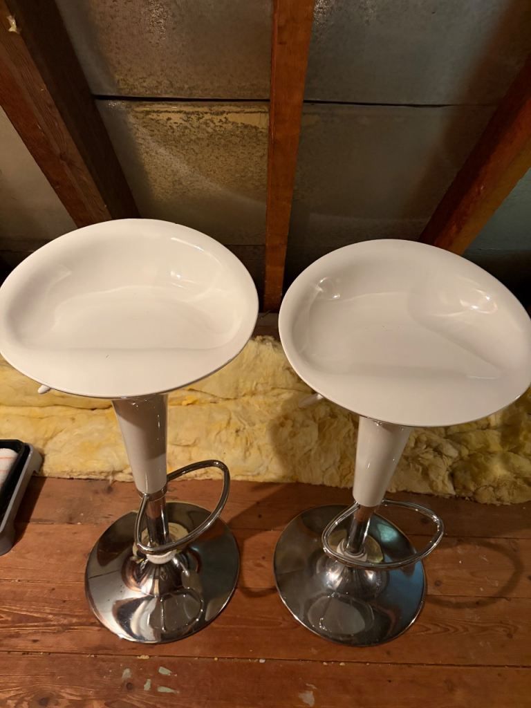 Pair of White Swivel Bar Stools - Good Condition
