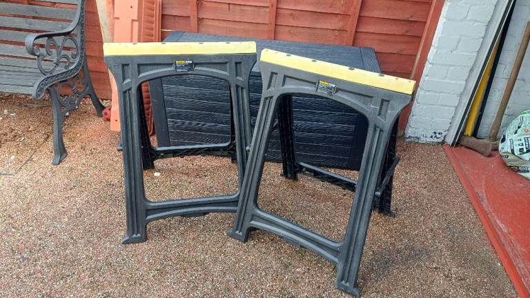 Pair of Sturdy Black Plastic Sawhorses / Work Trestles
