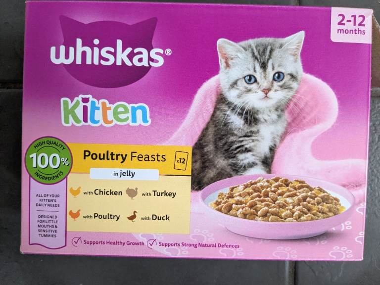 7 full boxes of 12 packets of Whiskers Kitten Poultry 