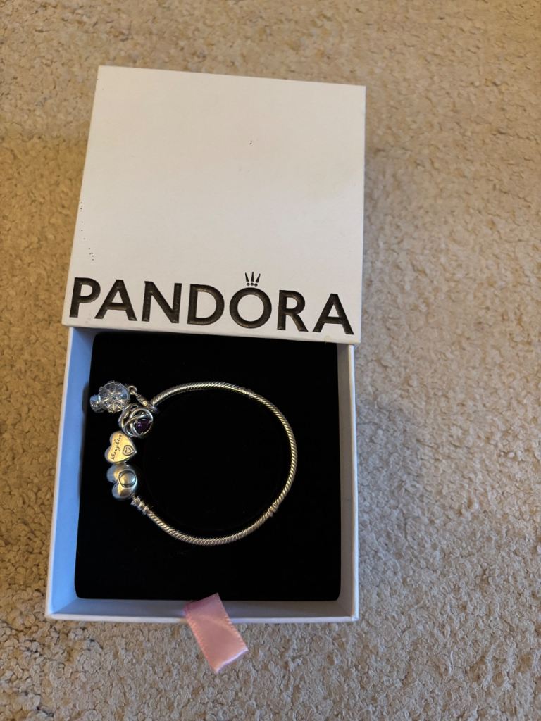 Small Pandora charm bracelet with charms and presentation box