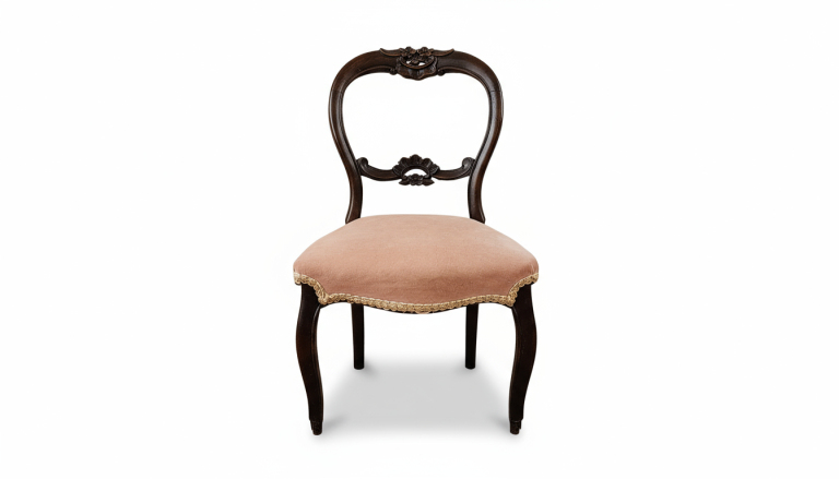 image for 19th-Century Victorian Chair — Hand-Carved Solid Wood, Pink Velvet Seat, Original Brass Castors