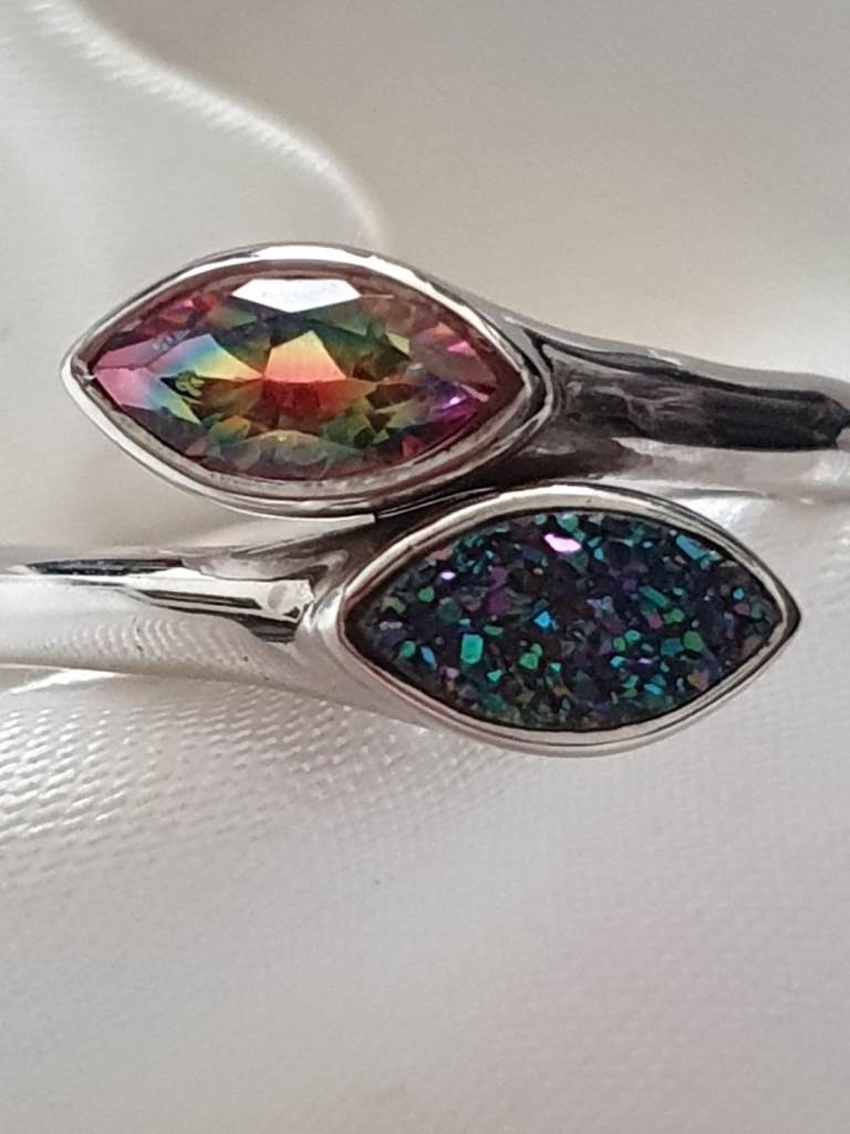 Woman Bypass Ring Size P/Q Drusy Marquees 8x4mm Celestial 8x4