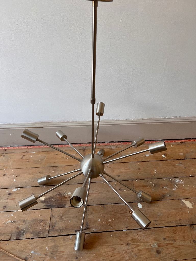 Mid-Century Sputnik Chandelier – Brushed Silver, Good Condition