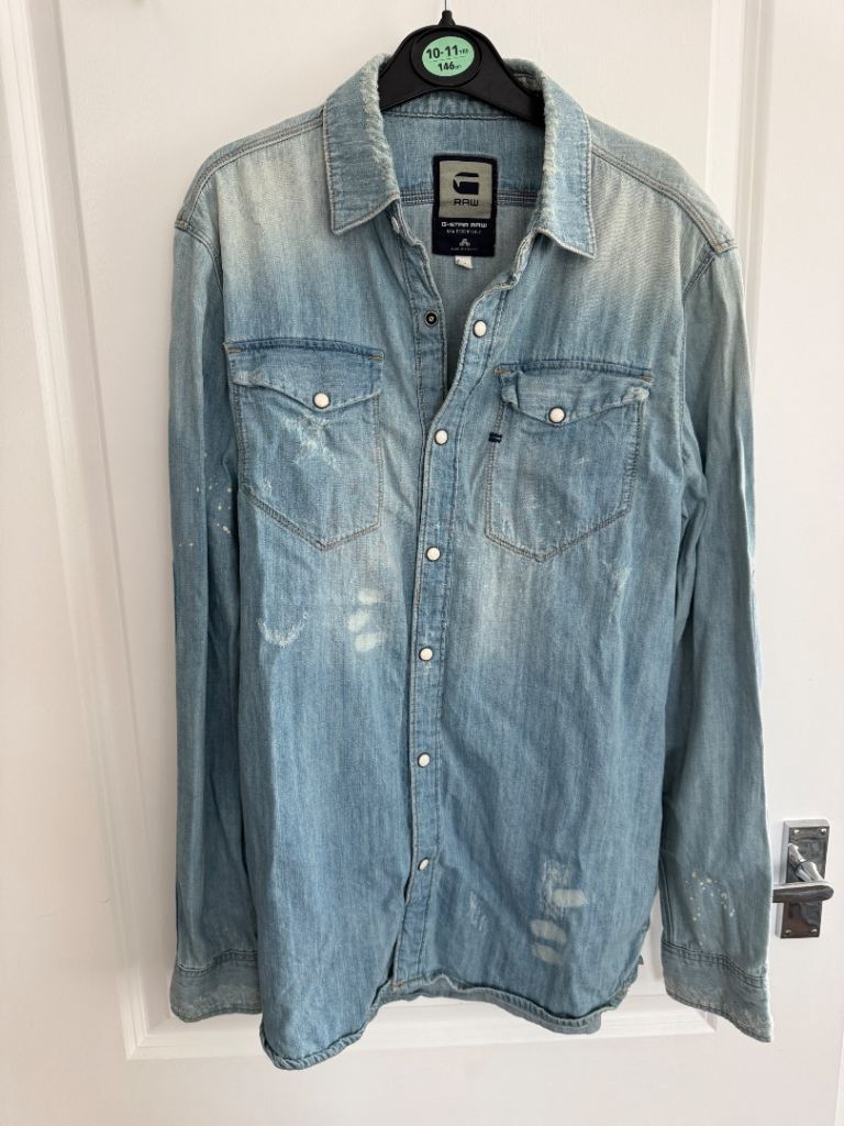 G-Star Raw Men's Tacoma Denim Shirt Long Sleeve Light Blue Size M Long Sleeve