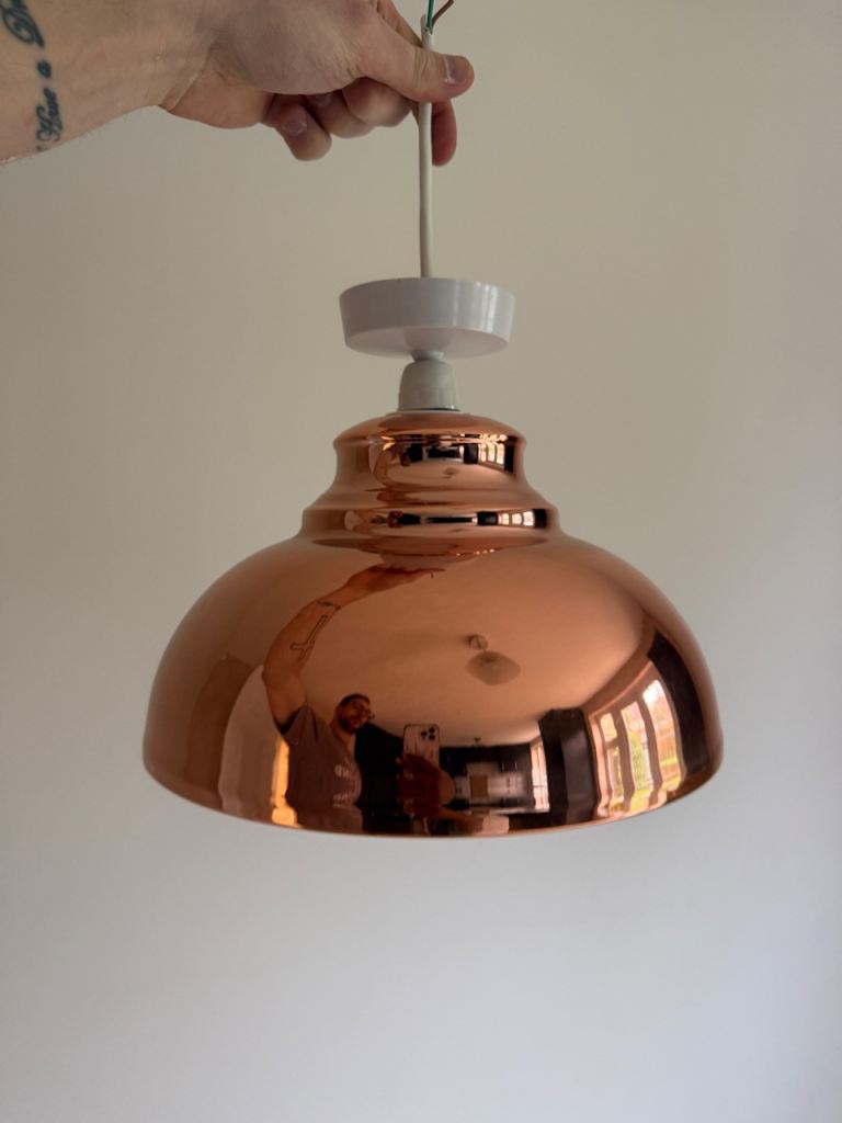 Copper-effect dome pendant lamp shade