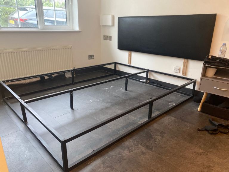 Double Bed Frame + Black Leather Headboard