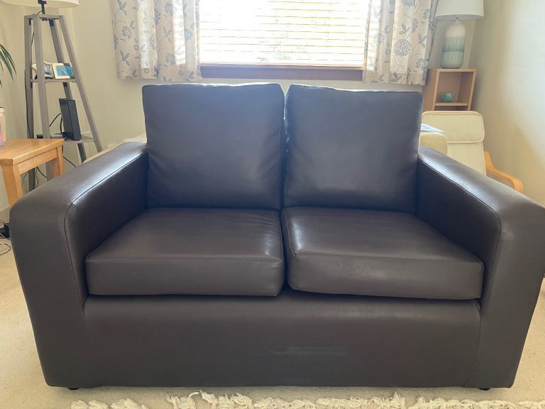 FREE Brown Faux Leather Two-Seater Sofa – Fair Condition