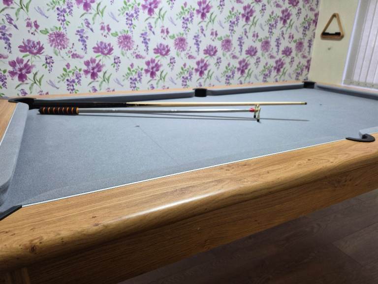 Pool table & 3, 4 & 5 foot cues
