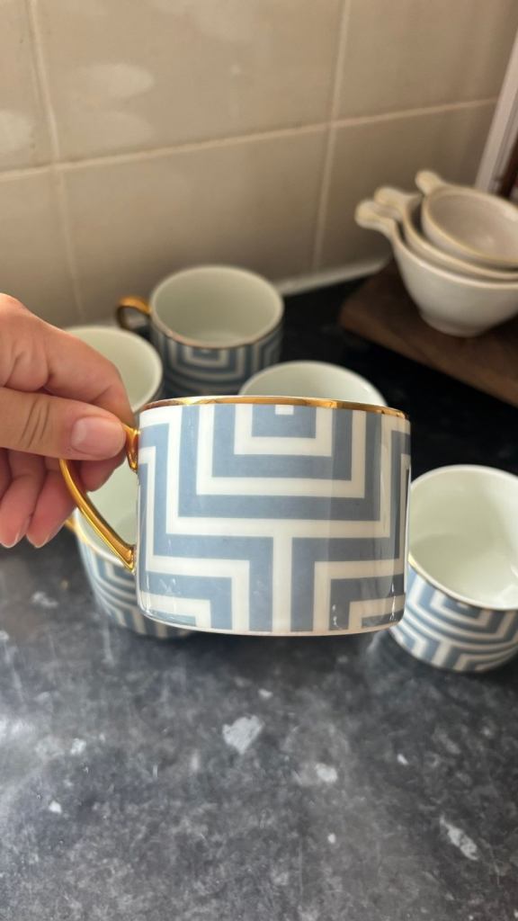H&M HOME Patterned Cups with Gold Handles – Set of 6, New