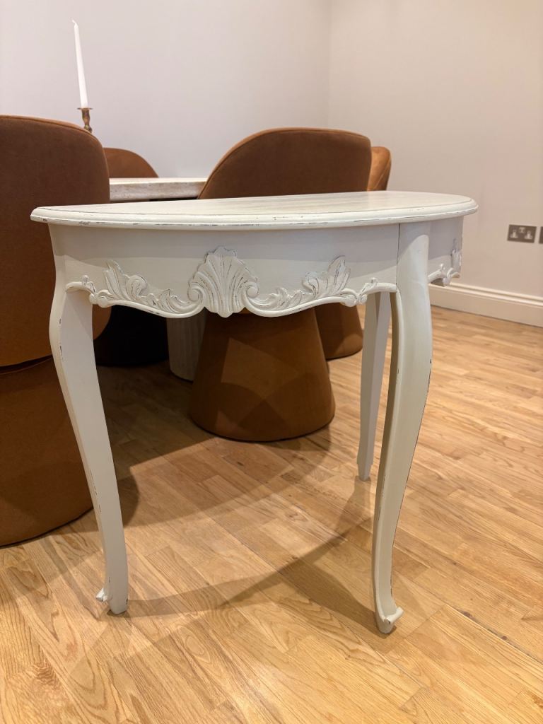 Cream Half Moon Console Table with Carved Detail