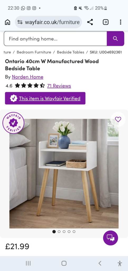 Norden Home Ontario White Bedside Table