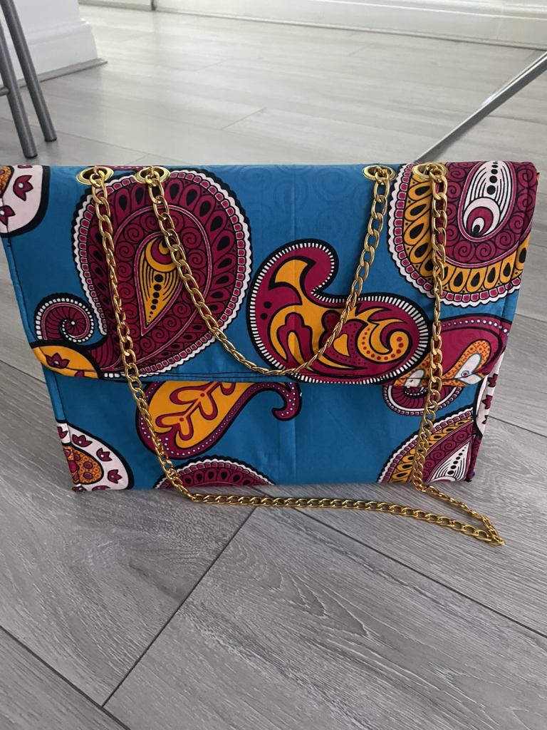 image for African print fabric ladies bag with gold chain ( brand new)