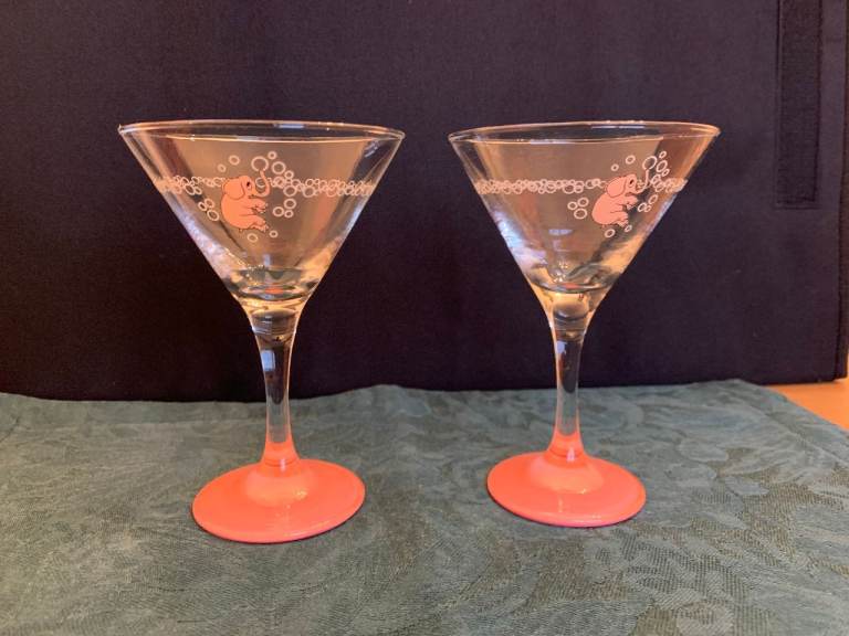 image for 2 small, decorated Martini glasses