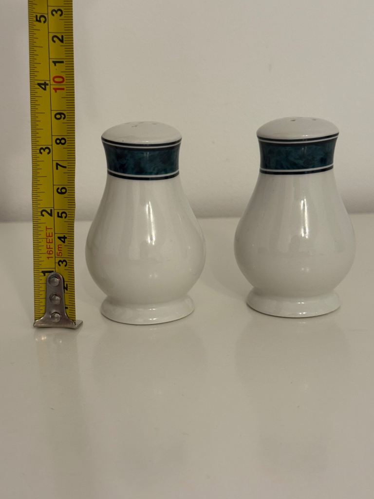 Pair of white & teal banded pattern Fine Bone China Salt & Pepper ...