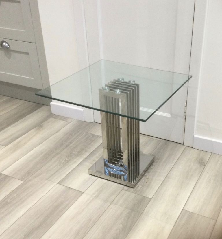 Contemporary Square Glass Chrome Lamp side table column style 