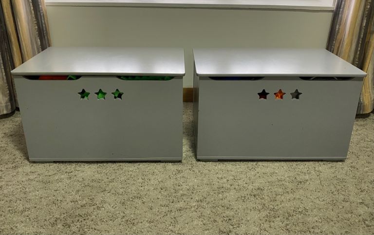 2 X Vertbaudet Grey Wooden Storage Chests!