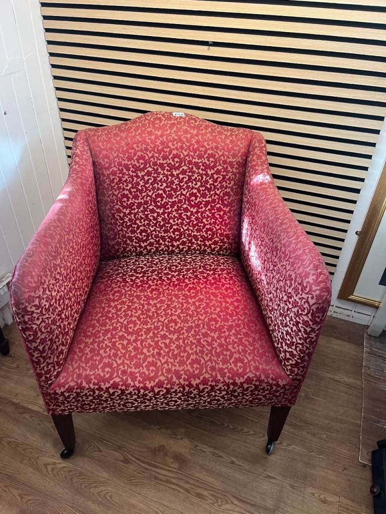 Vintage Club chair on casters  Solid comfortable chair with cushion , great colour