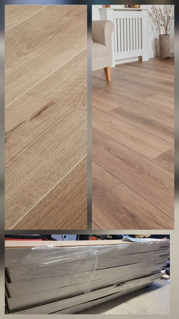 GoodHome Stoke Wood planks Oak effect Laminate Flooring x 6 Packs plus edging trims