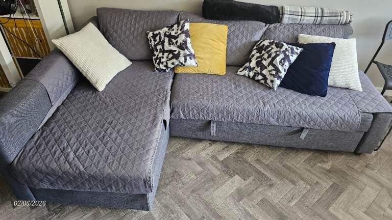 FRIHETEN IKEA - Corner sofa-bed with storage, Skiftebo dark grey, + free sofa cover
