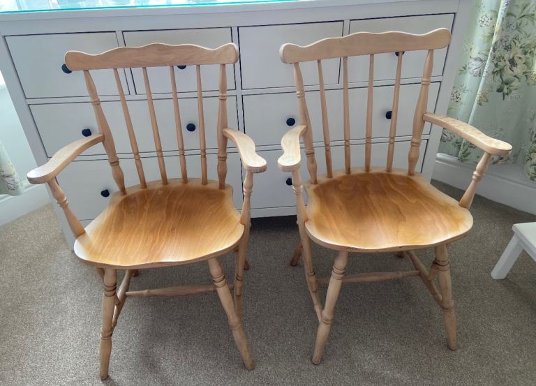 Vintage FMG carver dining chairs x2 pair country farmhouse Fameg