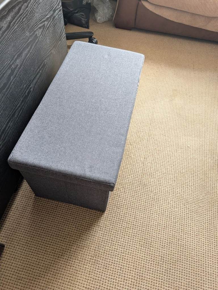 Grey Fabric Storage Ottoman