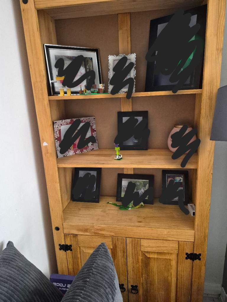 Solid Wood Corner Bookcase with Cupboard – Good Condition