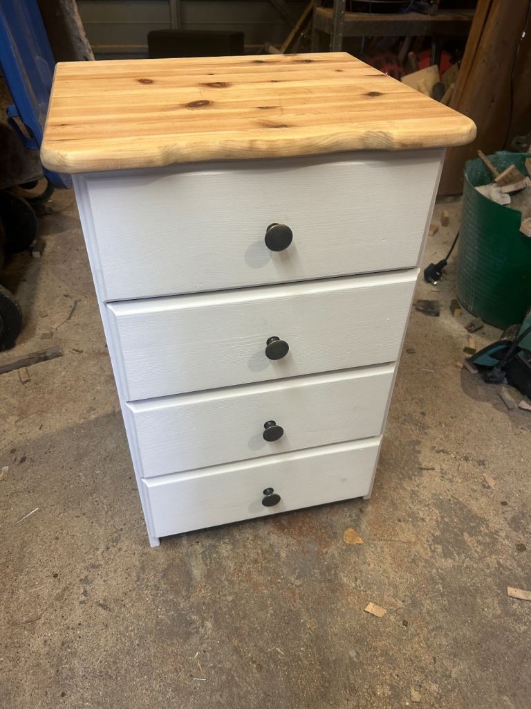 Up cycled solids pine bedside table 4 draws chalk white 