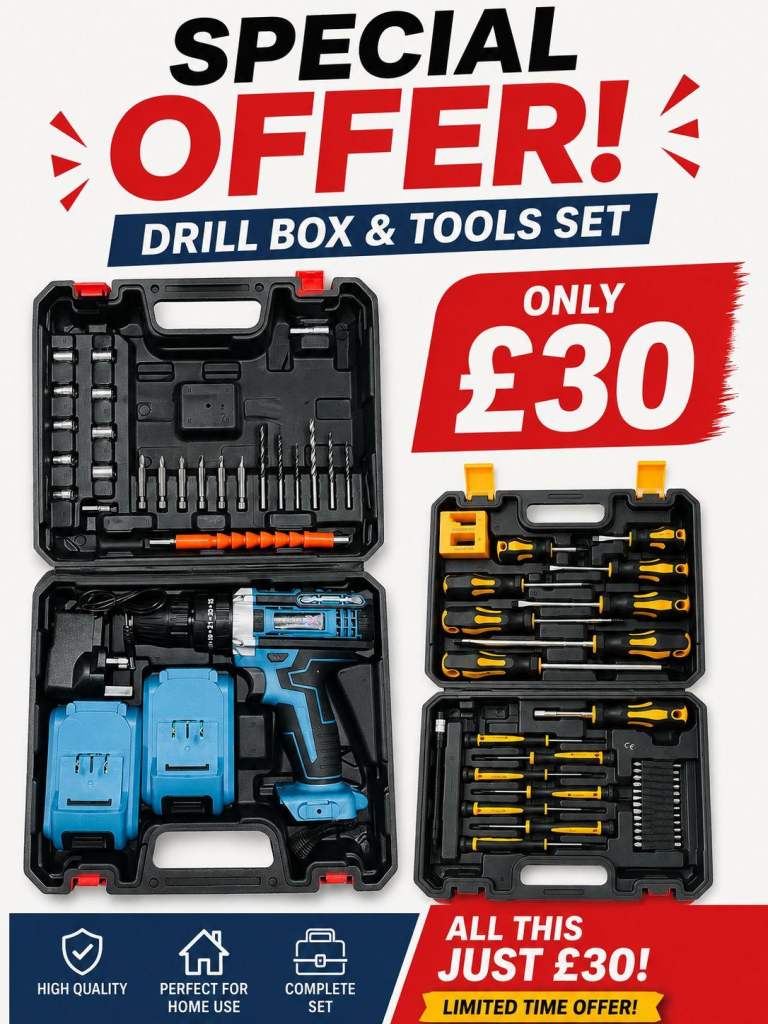 Brand New Cordless Drill & Tools Set – Complete Kit