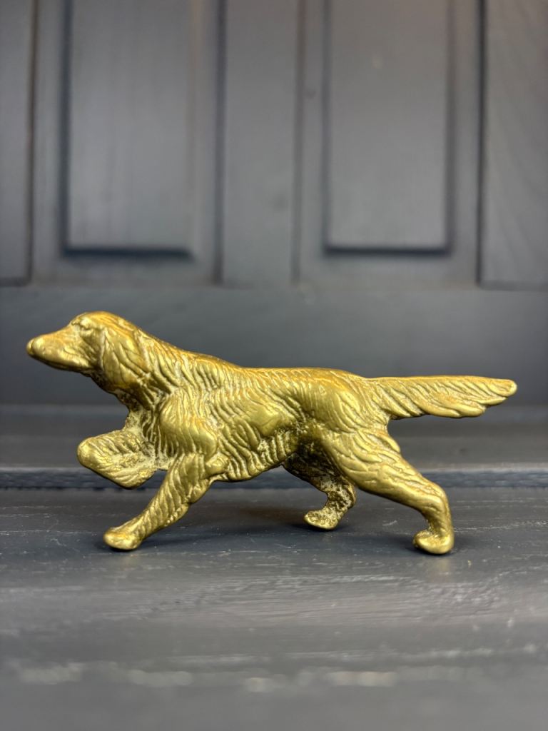 Brass Pointer Dog Paperweight- Vintage Hunting Dog Solid Brass