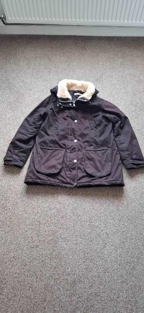 Ladies coat with hood and fur collar size 16