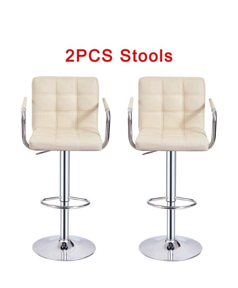 Set Of 2 Kitchen Stools Gas Lift Swivel Stools Home Breakfast Pub Counter Stools (Cream)