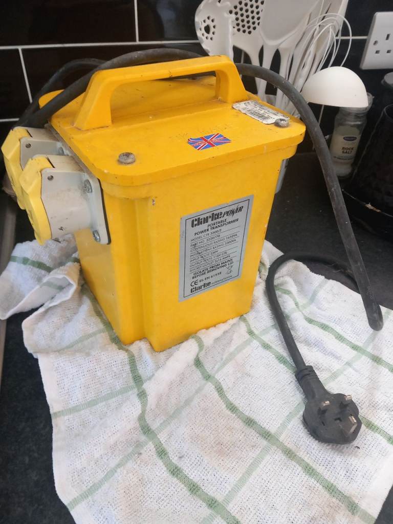 portable transformer and a 50m extension lead