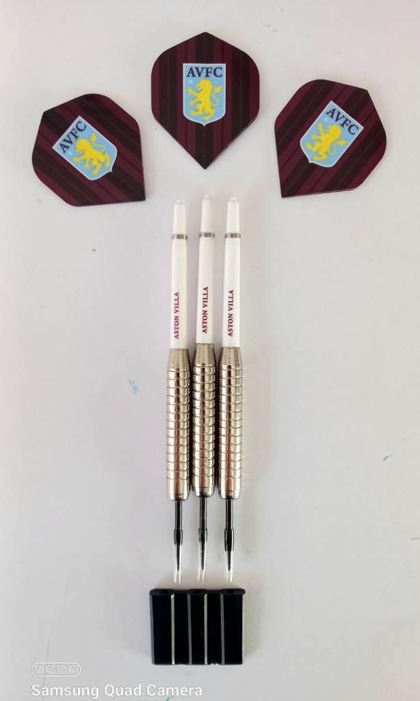 Aston Villa Fc Darts Set 21gram Branded Stems & Flights , Set Of Dart The Villains AVFC Football
