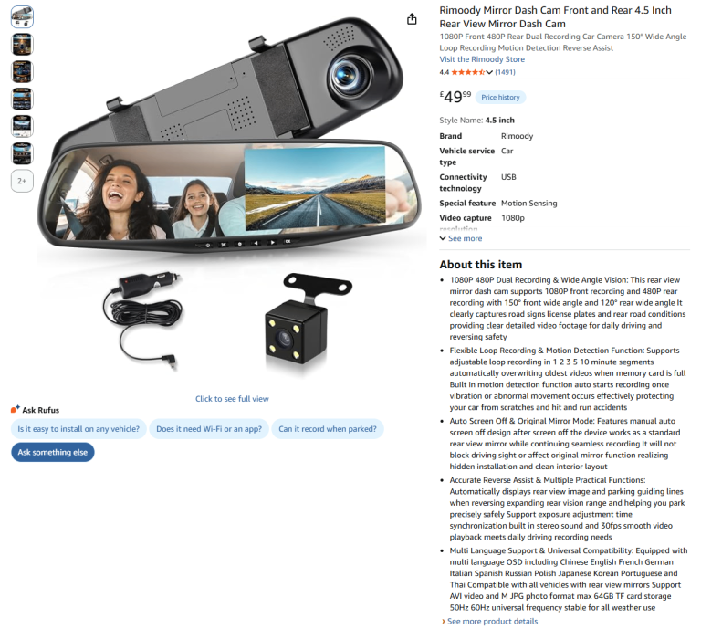 Brand New Sealed Rimoody Mirror Dash Cam Front and Rear - 50% Off!