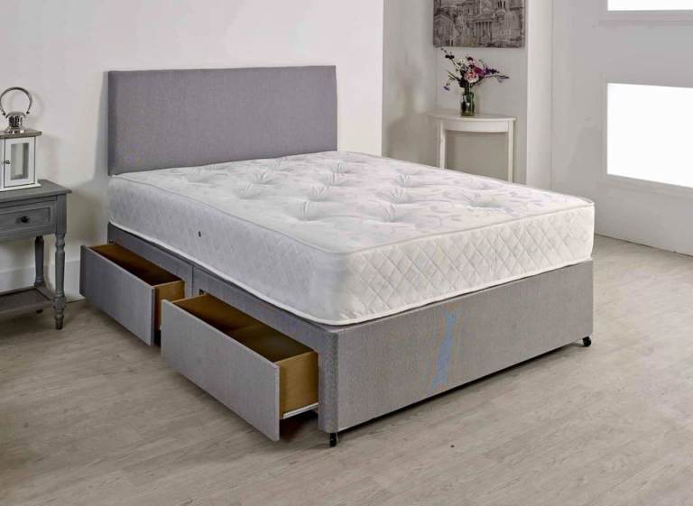 image for Elegant Divan 4FT6 Double Bed Base with Mattress & Storage – 20% Off – COD **