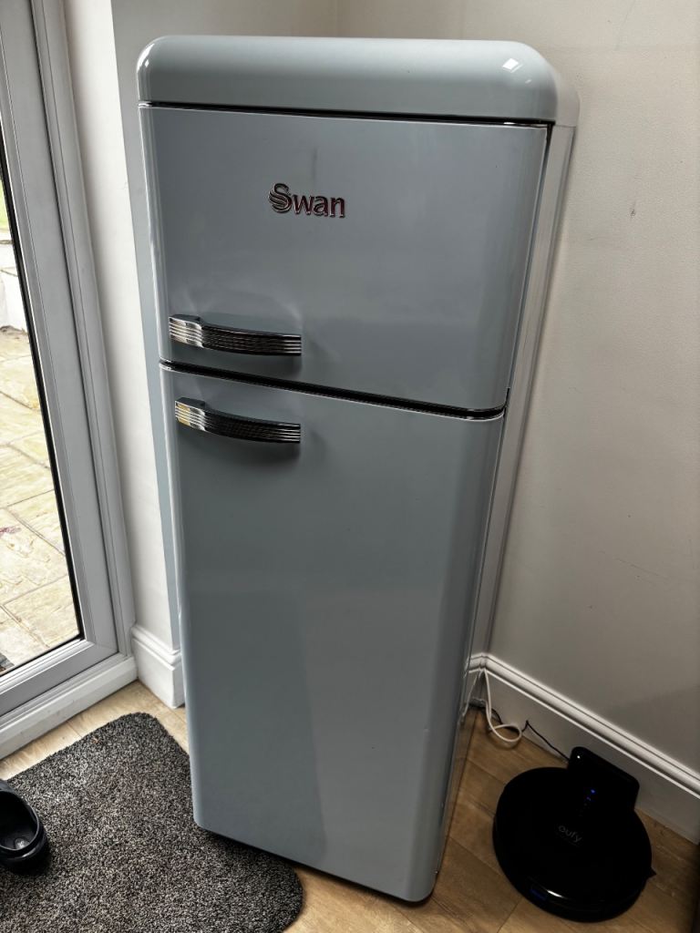 Retro swan fridge freezer blue