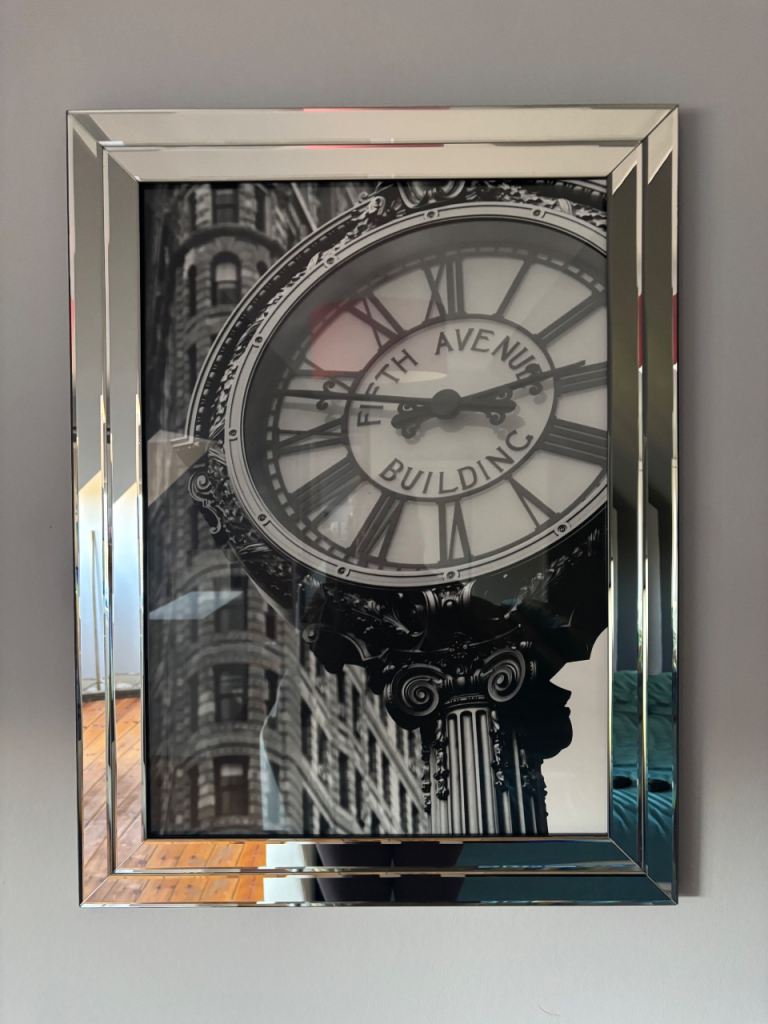FLATIRON BUILDING AND FIFTH AVENUE CLOCK Framed wall picture 