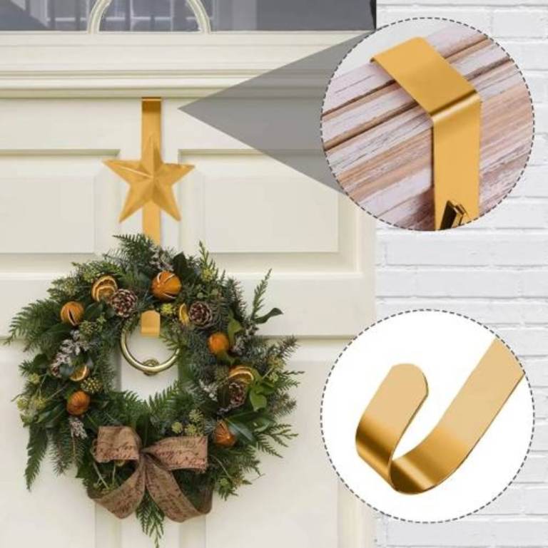IVYLINE Christmas Star Wreath Hanger – Antique Gold Front Door Hook, 29 cm, stylish and elegant