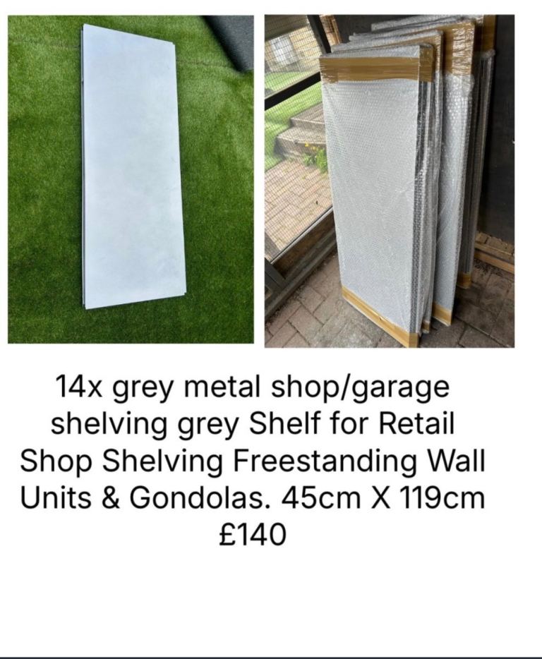 New 14x grey metal shop/garage shelving £140