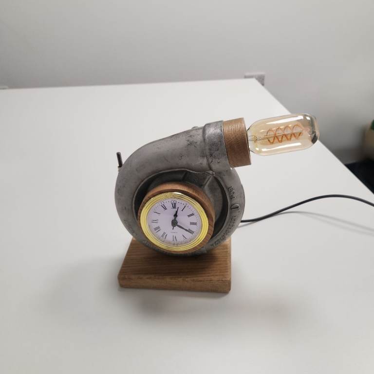 Mercedes Truck Turbo Lamp Mounted On Oak Base With Quartz Movement Clock - Automotive Decor