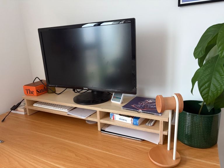 Wooden Monitor Stand with Storage – As new