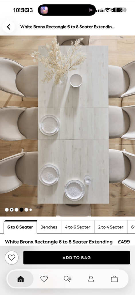 next White Bronx Extending Rectangle Dining Table 6-8 Seater