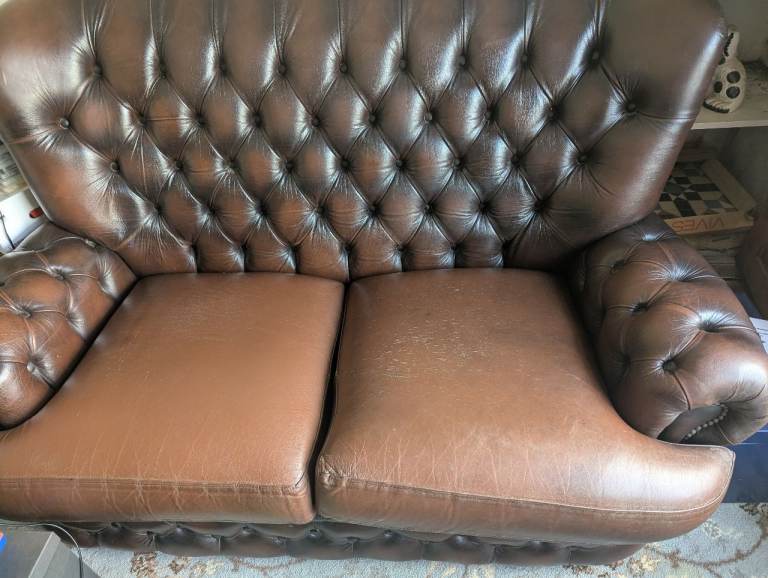 Thomas Lloyd Brown Leather 2-Seater Sofa – Fair Condition