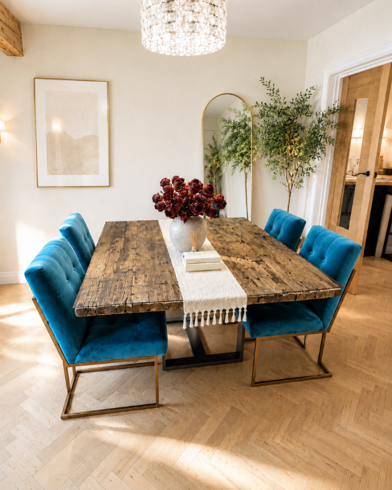 Modern Dining Table with Glass Top and Metal Frame