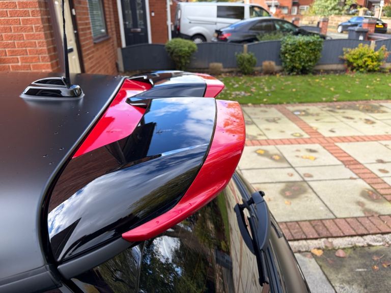 Mini f66 JCW rear tailgate roof spoiler extension chilli red 