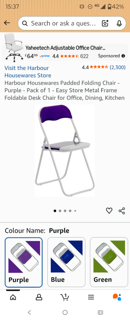 Purple/white Padded folding chair