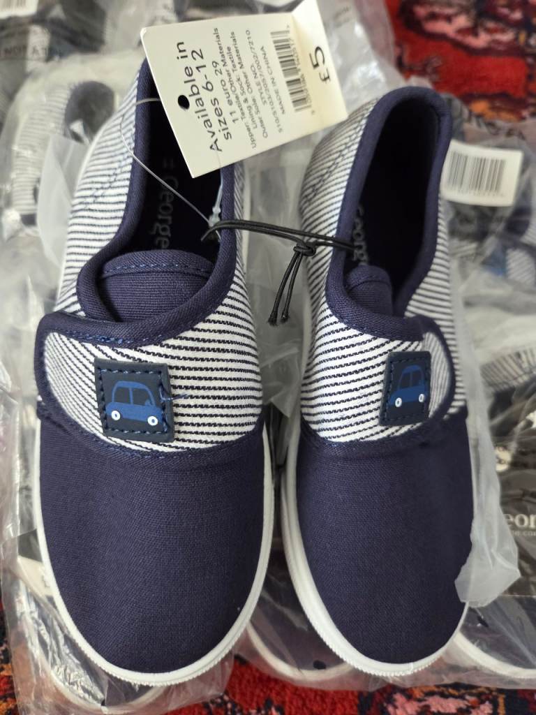 New George Kids Blue Striped Canvas Shoes - Sizes 6-12 Months