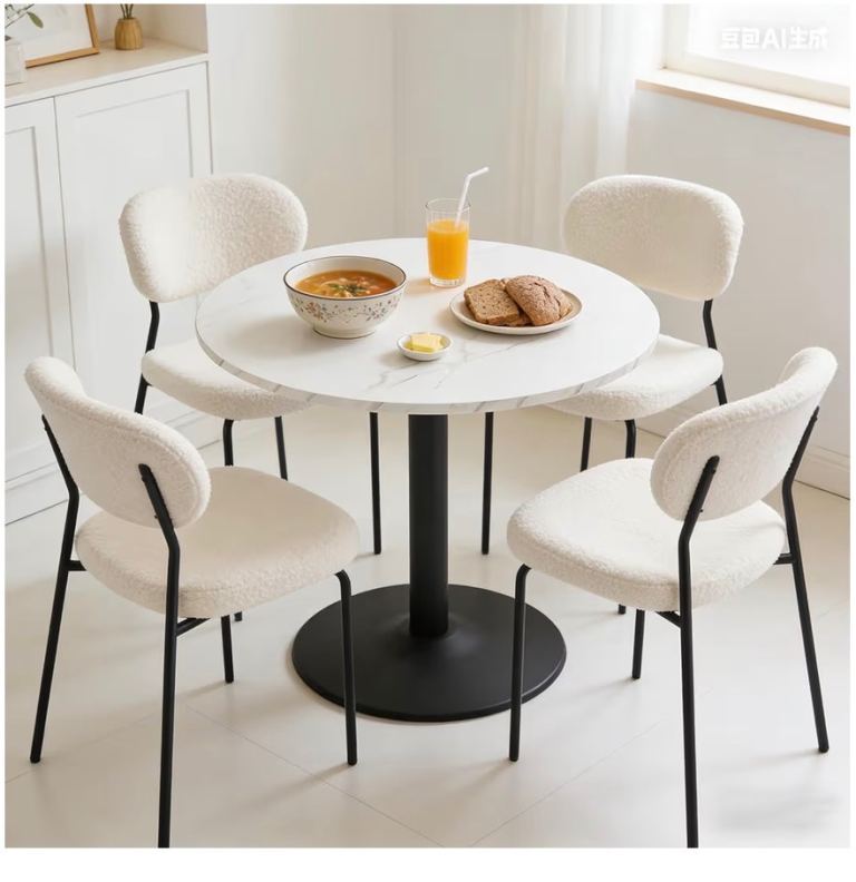Warmiehomy White Dining Table & 4 Teddy Velvet Chairs – New