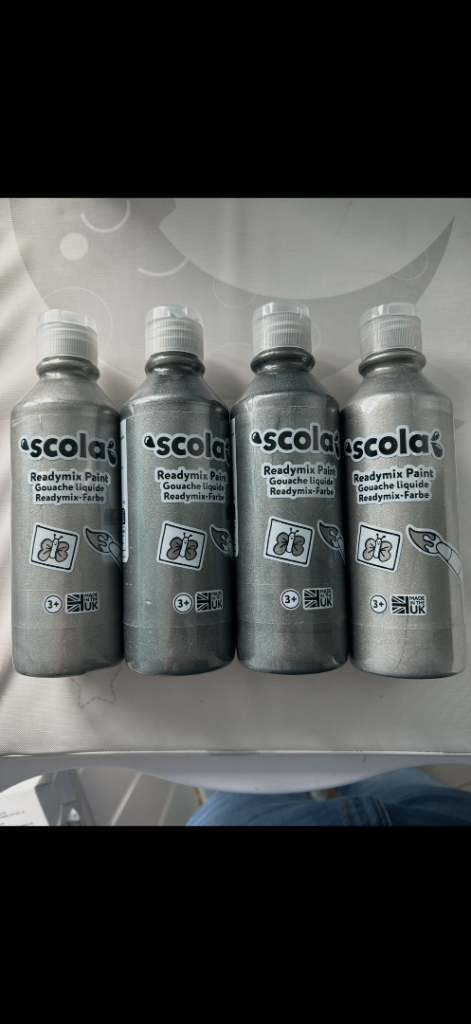 Scola Readymix Paint Silver - 4 Bottles, As Good As New